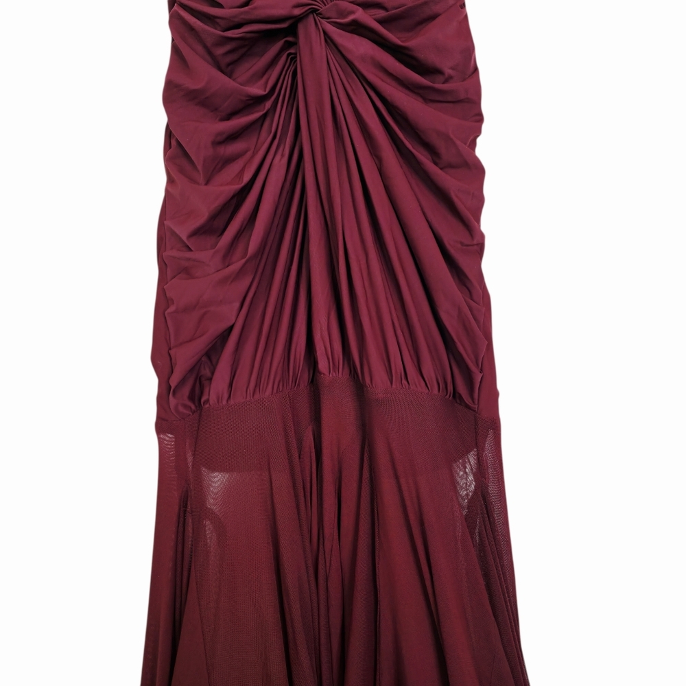 Deme by Gabriella Chloe Maxi Dress Burgundy Red Ruched Jersey Halter NWT Size M - Picture 6 of 11